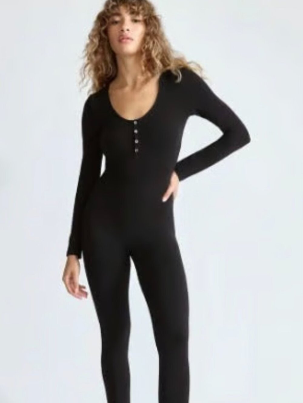 The Group Babaton Aritzia Black Soft Contour Scoop-Neck Henley Jumpsuit large